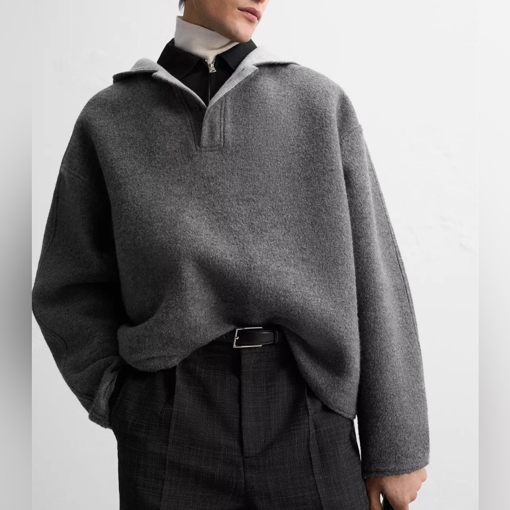 (NWT) Zara Charcoal Buttoned Wool Hooded Jacket